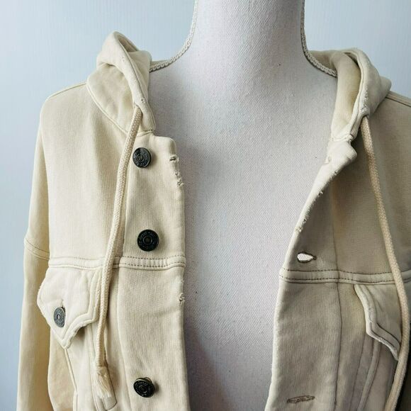 Free People Dreamers Cropped Knit Jacket Tea Tan Fleece Lined Size Small S Hood - Picture 3 of 10